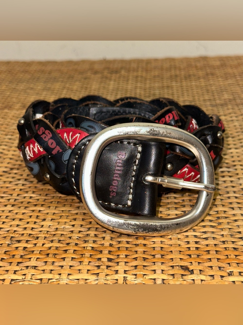 Vintage Fossil Georgia Bulldogs Braided Leather Belt Spell Out Adults Small Y2K